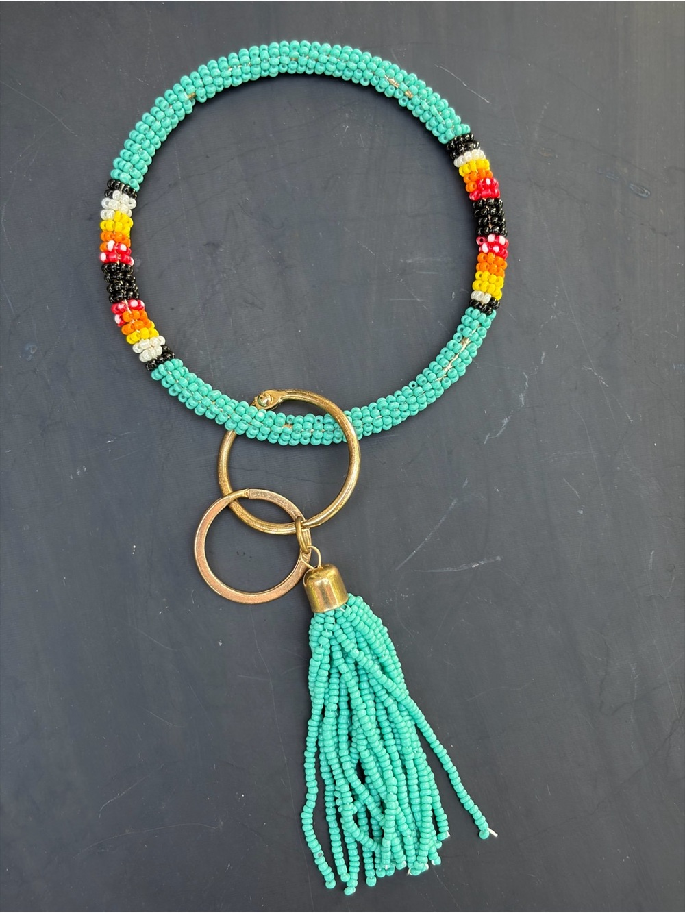Southwest 8"  BEADED Multicolored BANGLE Removable KEYCHAIN